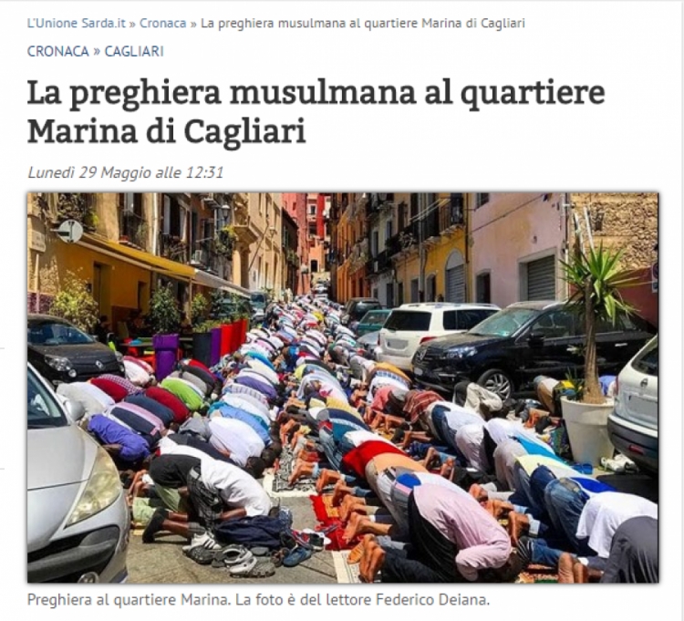 Invaze stovek muslimů v ulicích v Cagliari...