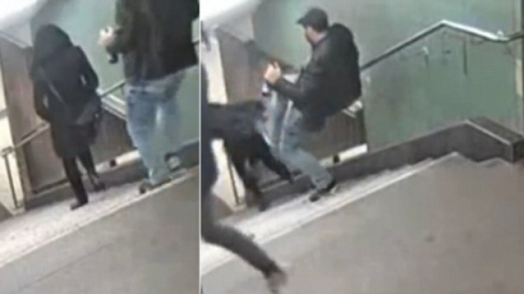Policie slibuje: Kdo zveřejnil video s imigranty skopávajícími ženu ze schodů, bude stíhán!